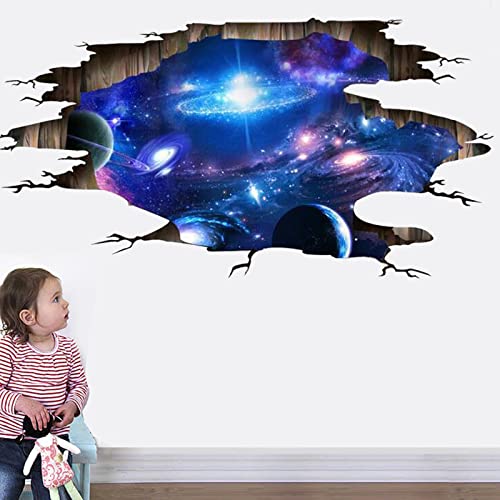 2 Pack 3D Removable Floor Stickers Decals Interstellar Space,Undersea World Suspension Bridge, Galaxy Decoration Wall Decor, Starfish Colorful Fish Love Ocean Lovely Wooden Suspension Bridge Wallpaper, Wall Mural For Kids Room Bedroom Bathroom Living Room Nursery #TOP4