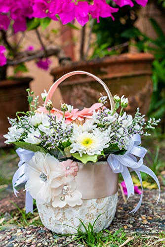 Customoffi Modern Basket – Best For Flower Girl Basket For Any Events – Classic And Elegant Round Basket With Handle #TOP4