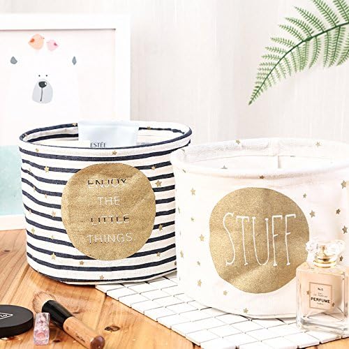 Wimagic 1x Storage Box Waterproof Foldable Mini Round Cotton Linen Storage Bin Basket Bedroom Bathroom Cosmetic Toys Desk Shelf Baskets Organizers - White
