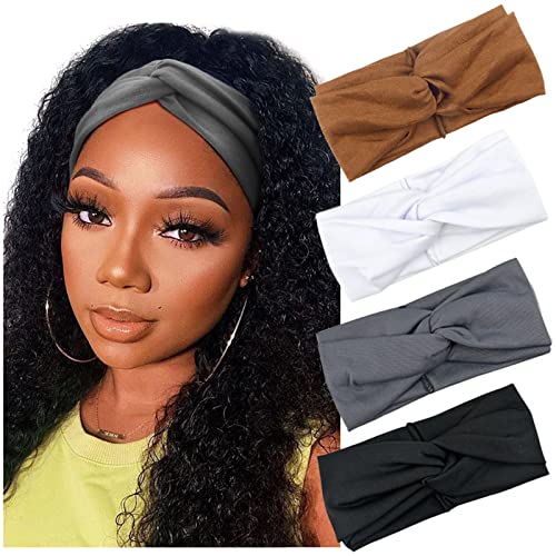 DRESHOW 4 Pack Headbands for Women Yoga Knotted Headbands Elastic Criss Cross Hair Accessories Sports Head Wrap Non Slip