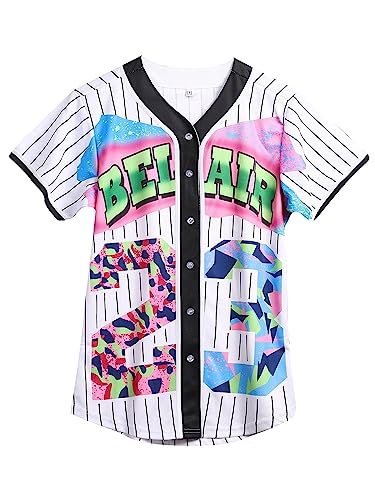 Amzdest 90s Clothing for Women, Unisex Hip Hop Party, Bel Air 23 Baseball Jersey Short Sleeve Shirt...