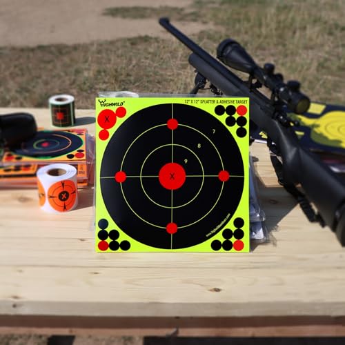 highwild 12x12 inch splatter adhesive bullseye fluorescent yellow shooting target stickers - suitable for handguns rifles bb guns airsoft pellet guns