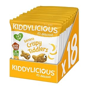 Kiddylicious Banana Crispy Tiddlers – Delicious Real Fruit Treat for Kids – Suitable for 12+ Months – 18 Packs