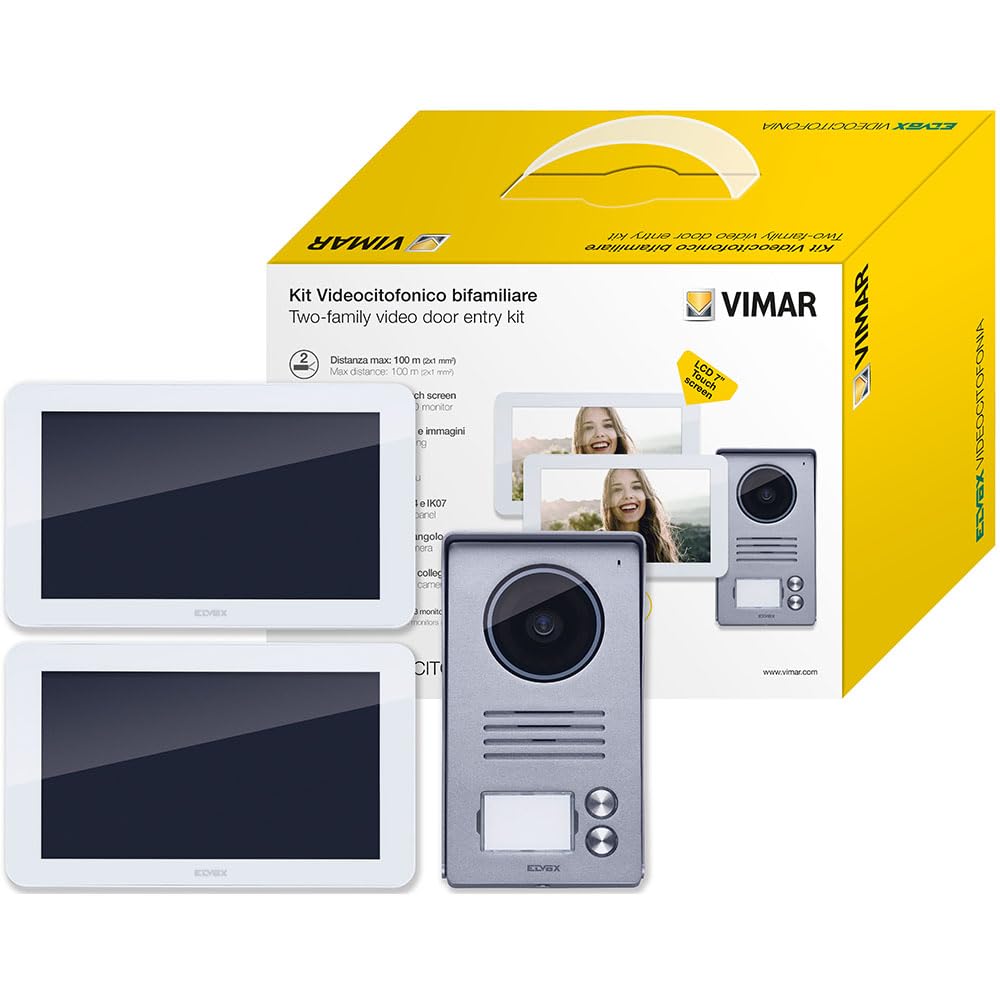 Vimar K40916 Kit Videocitofono 7" Touch Screen Bifamiliare Con Alimentatore Multispina, ‎Grigio, 11.36 x 18.88 x 1.84 cm; 1.88 Kg