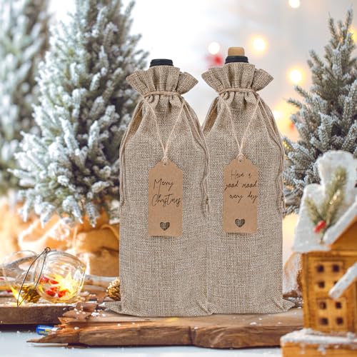 Image of Sailup Burlap Wine Bags 12 Pcs Wine Bottle Gift Bags With Drawstrings Tags & Ropes, Reusable Gift Bag for Weddings, Holiday Party Birthdays, Christmas, Travel, Blind Tastings, Home Storage 750ml