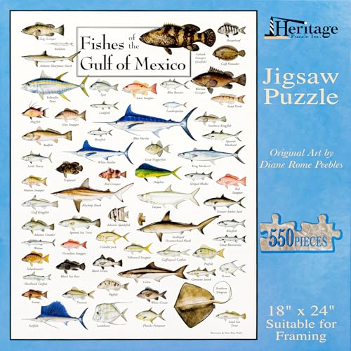 Heritage Puzzle Fishes of The Gulf of Mexico por Diane Peebles 550 piezas | Rompecabezas de 550 piezas para adultos, escena costera de vida marina oceánica 18" x 24" tamaño terminado miniatura 2