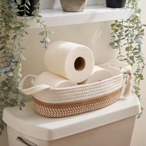 Decorative Toilet Paper Basket – Beautiful Bathroom Organizer for Toilet Tank Storage Decor – Boho Cotton Rope Bin with Tassel for Bathroom Accessories and as Shelf Decor Decorative Toilet Paper Basket – Beautiful Bathroom Organizer for Toilet Tank Storage Decor – Boho Cotton Rope Bin with Tassel for Bathroom Accessories and as Shelf Decor