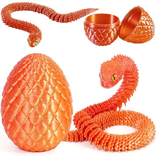 Joycabin 3D Gedruckte Schlange Spielzeug, Ostern 3D Gedrucktes Drachenei Schlangeneier, Easter Schlangeneier, 3D Gedruckte Tiere Spielzeug für Kinder Geschenke Schreibtisch Wohnkultur (Rot Gold)