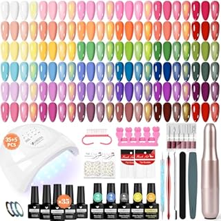 VANREESA Kit Semipermanente Unghie, 35 Colori Kit Unghie Gel Completo con Top Base Opaco Brillantini Coat 48W Lampada U V Led e Strumenti per Manicure, Set Manicure per Principianti