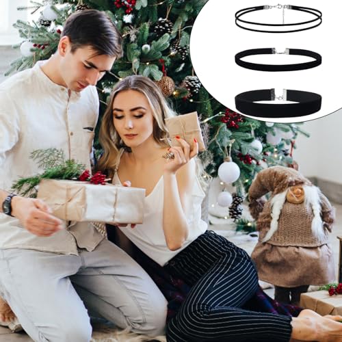 ZesNxj 3 Stück Mode und Eleganz Choker Kette Damen, Samt Choker Schwarz, Verstellbare Klassische Halskette Schwar, Für Dancing Halloween Geburtstag Party Cosplay