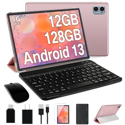 Image of Oangcc 2026 Android Tablet 10 Inch Tablets Octa-Core 12GB RAM 128GB ROM 2TB Expand, 2 in 1 Tablet with Keyboard, Mouse, 5G Wi-Fi Blue /Tooth GPS, GMS Certified, IPS HD Display (Rose Gold)