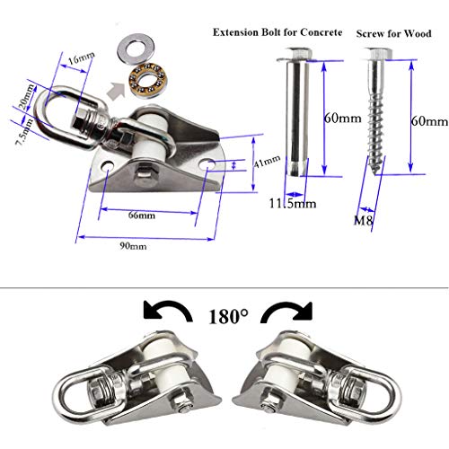 Punching Bag Bracket Antirust Stainless Steel Heavy Duty Swing Hanger 1000 Lb Wooden Concrete Mounting Silent 360° Ceiling Porch Kit Playground Gym Rope Boxing Hammock Chair Yoga D Rings