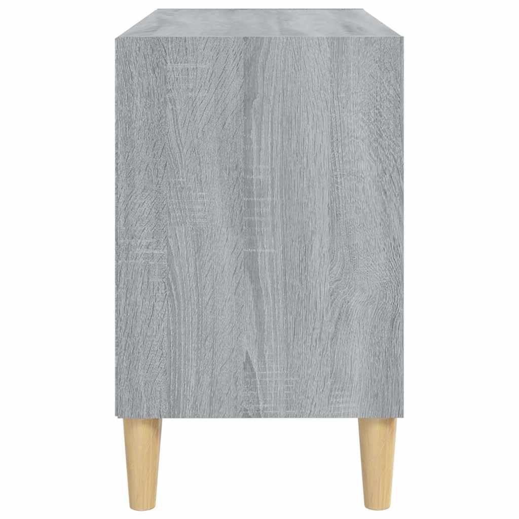 Mobile TV grigio Sonoma con gambe in legno massiccio di eucalipto, 69,5 x 30 x 50 cm, credenza con 4 scomparti e molto spazio per riporre oggetti, per soggiorno e home theater, mobile basso