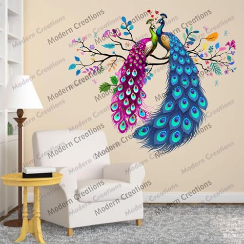 Image of Large Double Peacock Wall Sticker for Home Decoration - Premium Vinyl DIY Wall Decal for Living Room, Bedroom & Festival Decor | Waterproof (Multicolour)