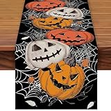 Halloween Deko Tischläufer Kürbis Deko Spinnennetz Tischläufer Schwarz Orange Tischdecke Mexiko Karneval Festival Horror Party Halloween Tischdeko Gruselig Dekorationen, 183*33cm