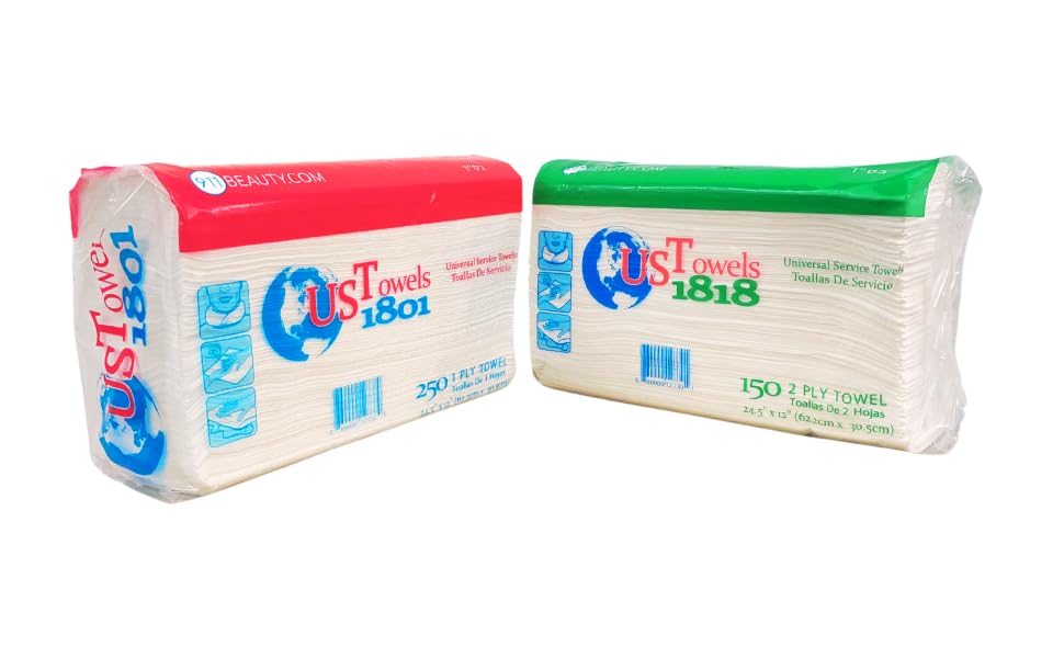 UST Towels 20% Extra 1818 2 Ply Professional Paper Towels for Salon, Barbershop or Manicures and Pedicures… (1818-2 Ply 150 Towels, 1 Bag)