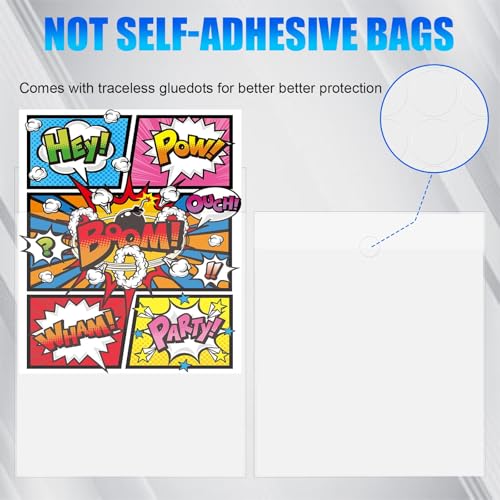 Image of 200 Pack Current Comic Book Bags and Boards, 6.87 inch x 10.5 inch Clear Comic Book Sleeves, Acid-Free Thick Comic Backing Boards for Collectible Book Storage