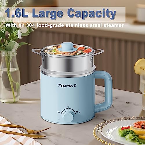 Olla eléctrica con vaporera Topwit 1.6L azul miniatura 4