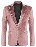 COOFANDY Pink Velvet Blazer Men Notched Lapel Suit Jacket Ceremony Blazers (Pink L)