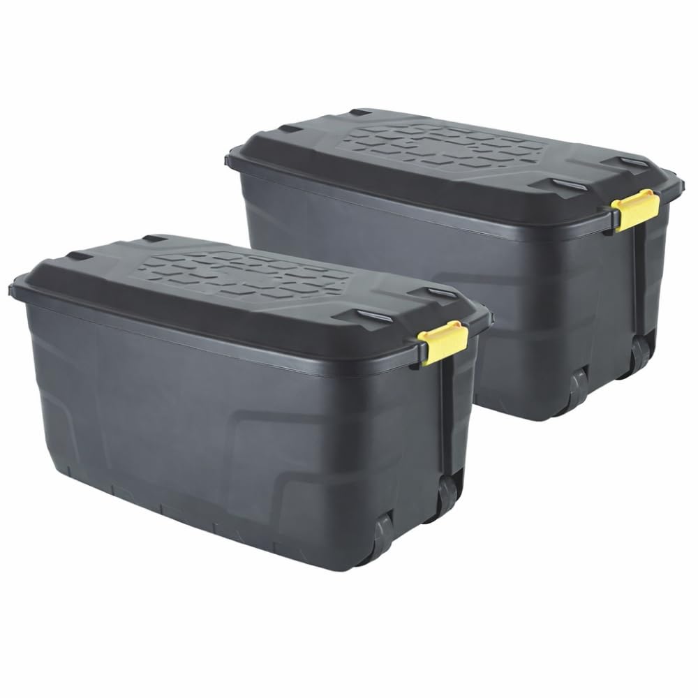 Black 145L Heavy Duty Plastic Storage Trunk With Wheels – Set Of 2 Strata
