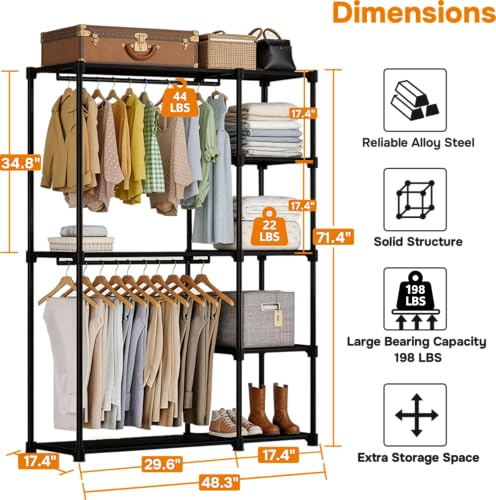 Simple Deluxe Clothes Rack, Heavy Duty Clothing Rack, 4-Shelf Portable Adjustable Wardrobe Closet with Hanging Rods, 48.4" W x 15.7" D x 71.6" H, Black by Simple Deluxe - Used condition - US$44.09