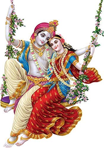 Rangoli Vinyl Modern Art Radha Krishna Swari Combo Wall Sticker for Room (50cm or 70cm, Pack of 2, Large)