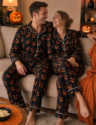 Image of RAISEVERN Couple Christmas Matching Pajamas Long Sleeve Pjs Set Sleepwear