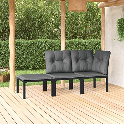 Homgoday Gartenmöbel-Set, 3-teilig, Polyrattan, Schwarz und Grau, Set mit Tisch und Stühlen, Dekoration für Terrasse, Hof, Balkon, Typ 4 modulare Outdoor-Sofas