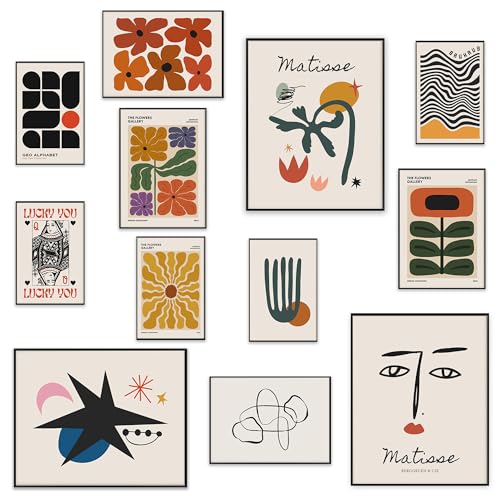 KONGSY Eclectic Wall Art Prints - Set of 12 Unframed Aesthetic Colorful Posters for Maximalist Decor - Funky Abstract Contemporary Wall Art for Dorm Bedroom & Eclectic Home Decor - Unique Decorations