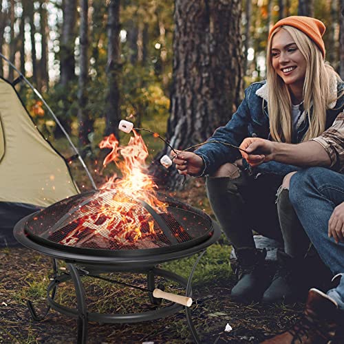 22 Inches Portable Fire Pit Outdoor Wood Burning Steel Lightweight Bbq Grill Firepit Bowl With Log Grate&Poker For Outside Patio Campfire Bonfire Backyard #TOP1