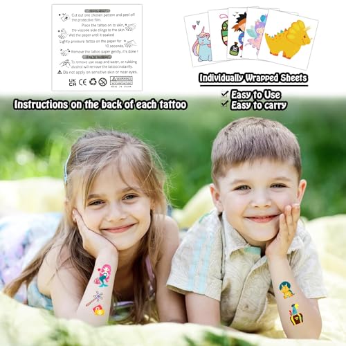 Partywind 408 PCS Kids Tattoos for Party Supplies, Individually Wrapped Sheet Temporary Tattoos Stickers for Kids Goodie Bag Stuffers, Fun Birthday Party Favors - Mixed2