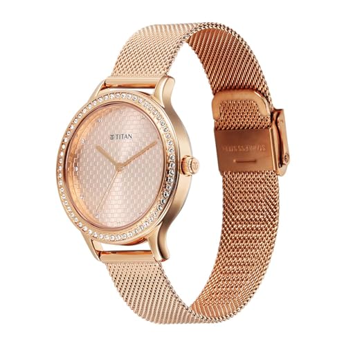 Image of Titan Purple Superheads Quartz Analog Rose Gold Dial Rose Gold Stainless Steel Strap Watch for Women