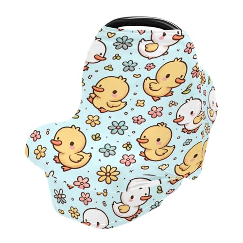 Nesatuwa Baby Car Seat Cover Cute Duck Breastfeeding Covers Stretchy Breathable Multi-Use Cover Carseat Canopy for Girls and Boys