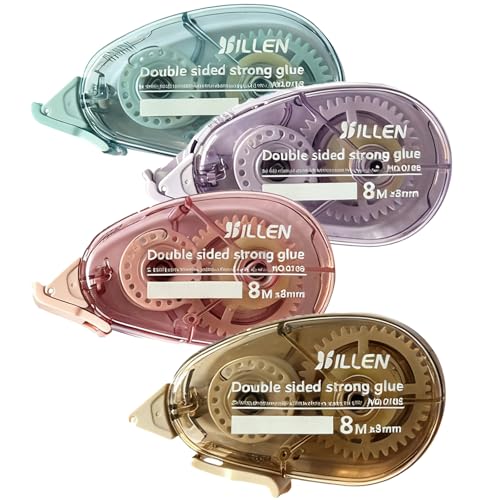 YueXing Arts & Crafts Tape Glue Tape Roller Double Sided Tape Dispenser Set Portable Adhesive Roller Pens for Crafting Scrapbook Supplies Journals Gift Wrapping & School (4pcs 8m x 8mm)