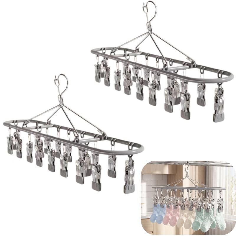 HXSYKJDM Sock Hangers for Drying 2 Pack, 20 Clips Underwear Dryer Hanger