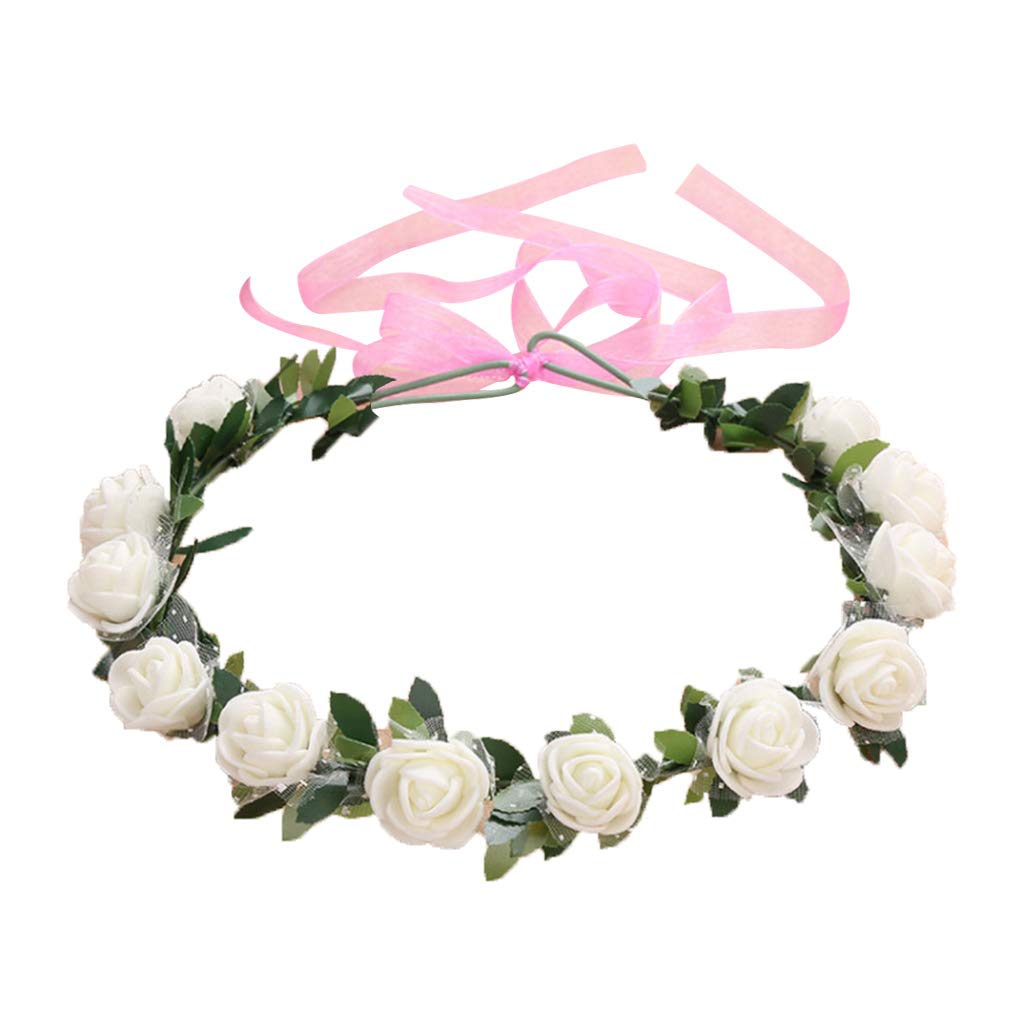 Fentency Women Bridal Headband 12 Foam Rose Flower Multicolor Wreath Wedding Ribbon Headpiece