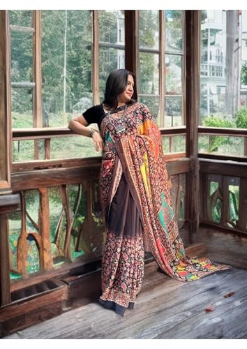 Image of Women's Banarasi Silk Georgette Saree Featuring Silver Sequin And Mirror Work
