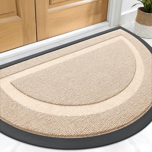 Image of OLANLY Half Circle Door Mat Indoor Outdoor Entrance Welcome, Waterproof All-Season, All-Weather Doormat, Sturdy Natural Rubber, Low Profile, Easy Clean Patio Porch Entryway Mat, 29.5x17, Off-White