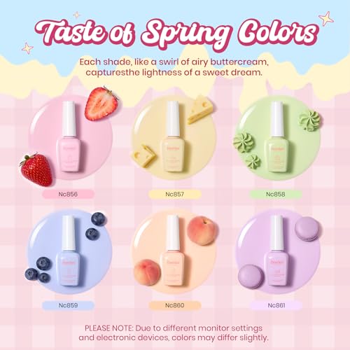 Image of Beetles Pastel Gel Polish Set - Taste of HEMA-FREE Gel, 6 Colors 9ML Pastel Pink Yellow Color Polish Set UV LED Lamp Salon DIY at Home Nails Gifts for Women