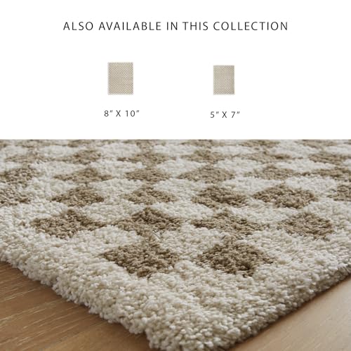 Image of Signature Design by Ashley Checkered Shag Area Rug, Taupe /Ivory, 5x7