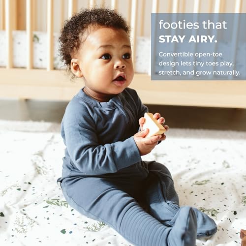 goumikids Convertible Baby Footie Pajamas, 2-Way Zipper and Mitten Cuffs, Organic Cotton, 3-6 Months, Midnight2