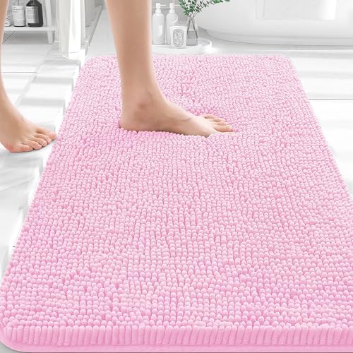 Image of OLANLY Bathroom Rugs 35x24, Extra Soft Absorbent Chenille Bath Rugs, Rubber Backing Quick Dry, Machine Washable Bath Mats for Bathroom Floor, Tub and Shower, Home Decor Accessories, Pink