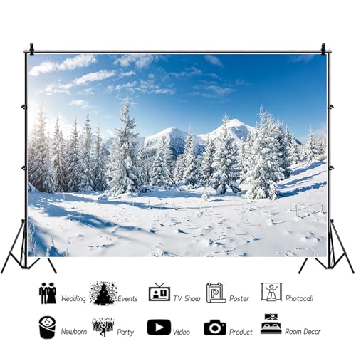 MIRRORANG 3x2m Christmas Wall Art Winter Forest Landscape Backdrop Outdoor Snow Scene Pine Tree Frozen Wall Decor Background for Photography Xmas Photo Backdrop Vinyl - Image 3