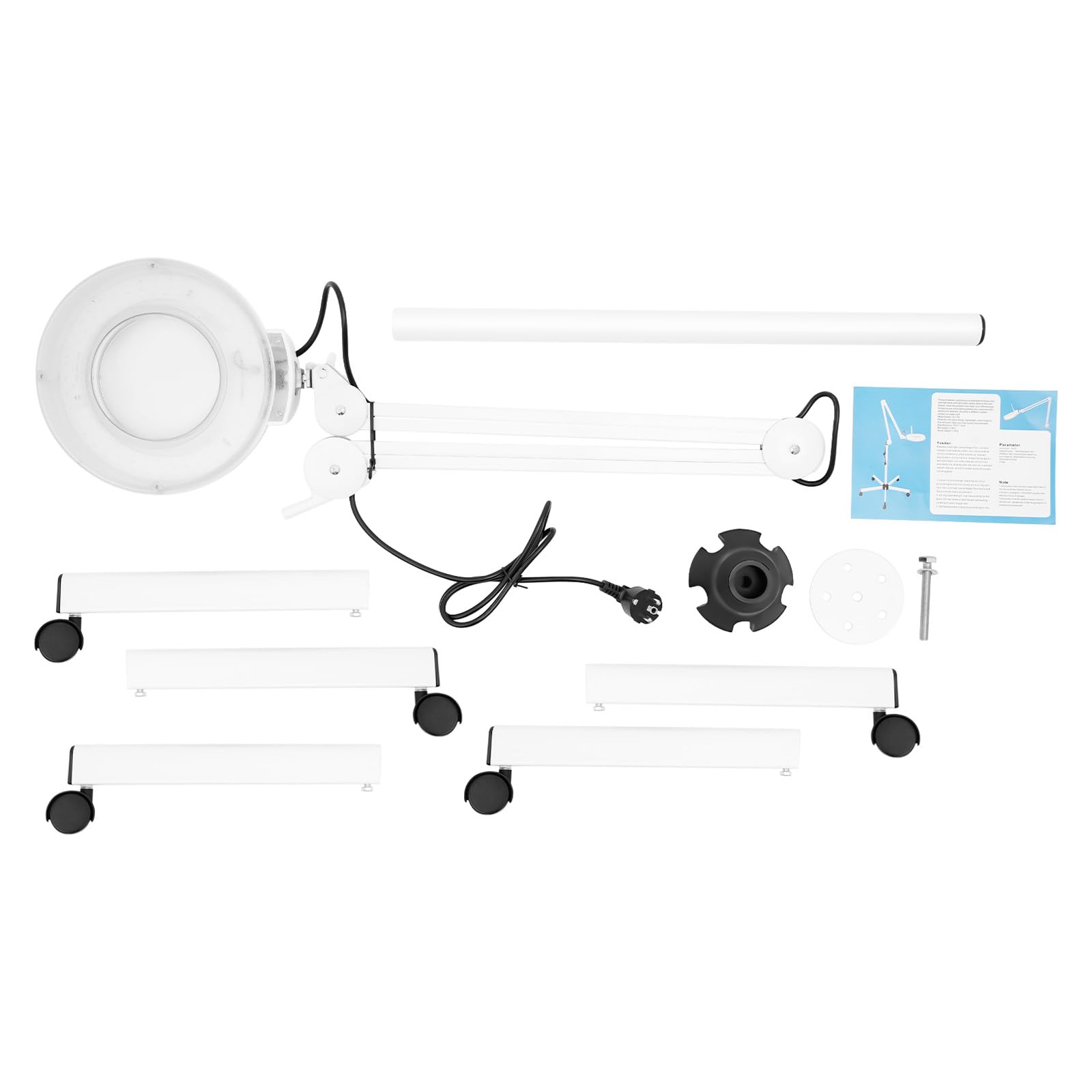 lampada con lente d'ingrandimento, regolabile a 360°, 5 lampadine, piedistallo e treppiede, ideale per cosmetici e lavoro degli estetisti