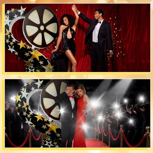 Image of DoubleFill 6 ft Movie Awards Night Party Decorations Film Reel Cardboard Cutout Stand up Premiere Party Decorations Red Carpet Photo Prop Backdrop for Movie Awards Night Theme Decor