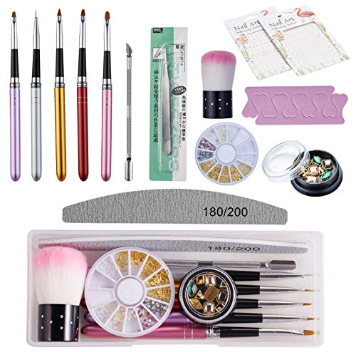 5Pcs UV Gel Acrylic Metallic Nail Brush Set for Nail Art Tips Builder & Nail Painting With Rhinestones At Home DIY In Storage Box