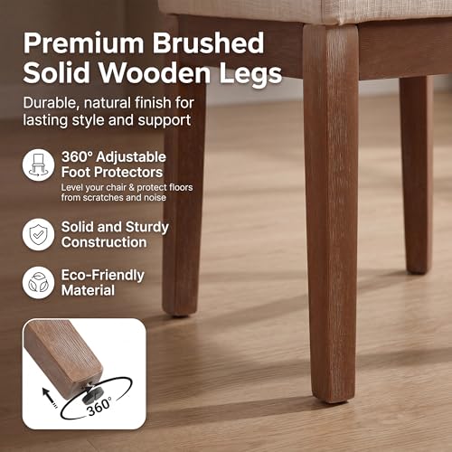 Image of HNY Modern Dining Chairs Set of 6 with Comfortable Back Support, Farmhouse Soft Linen Upholstered Kitchen Dining Room Chairs with Solid Wood Legs, Armless Accent Side Chairs for Living Room, Beige