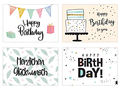 20 Biglietti Di Auguri Di Compleanno – Edition Seidel | Cartoline Eleganti Con Scritte “Happy Birthday” Per Adulti E Bambini