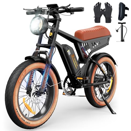 Isinwheel R6 Retro Electric Bike, 1500W Peak Motor 45KMH Ebikes for Adults, 20x4 Fat Tire Motorcycle Dirt ebike Max 120KM PAS Range, 7-Speed Full Suspension, R/L Turn Headlight, UL2849 Black