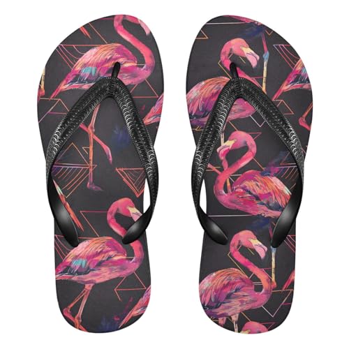 ALAZA Flamingo Triangle Pattern Flip Flops for Women Fashion Beach Slippers Comfort Mens Flip Flops Non-Slip Rubber Shower Slippers Sandal for Hotel Travel Sport,XS